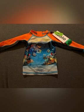 Molo Orange & Blue Underwater Reef Kids Long Sleeve Rashguard
